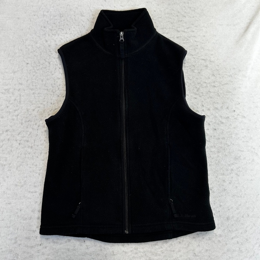 LL Bean Fleece Vest Womens Small Black Full Zip Mock Neck